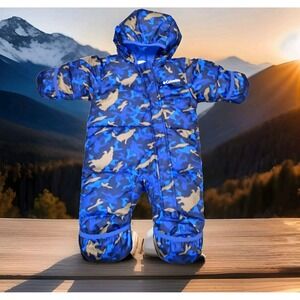 Columbia‎ Bunting Suit Infant 3-6M Blue Camo Excellent Wolf Print Snowsuit